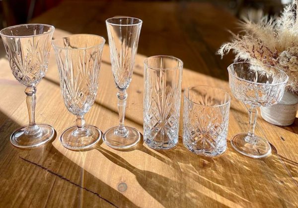 Vintage Glassware to rent Mahaiwe Tent